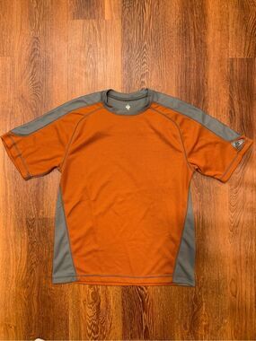 PRANA Men's Breathe Performance Athletic T-Shirt Size M Orange Gray Gorpcore